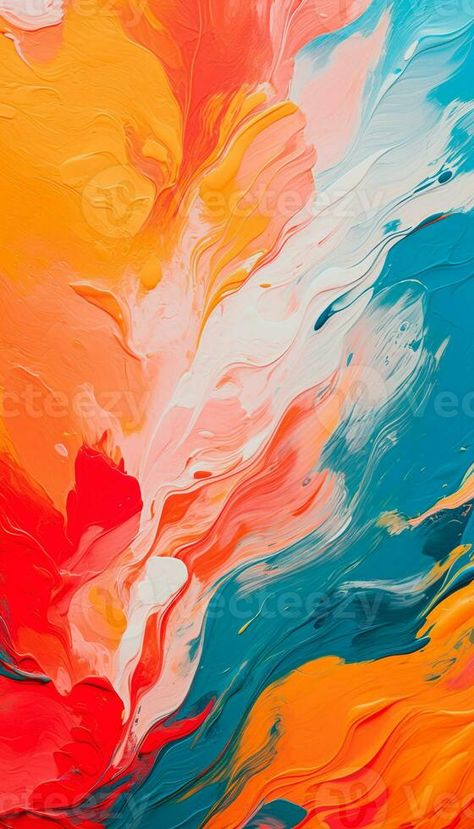 Abstract acrylic paint in orange, blue and red color palette. Colorful wallpaper texture for branding. Vibrant background with bold colors. AI generative Blue Red Orange Color Palette, Red Orange And Blue Color Palette, Blue Orange Red Color Palette, Color Palette Colorful, Orange Branding, Painting Ideas Tutorials, Esport Logo Design, Practice Painting, Big Painting