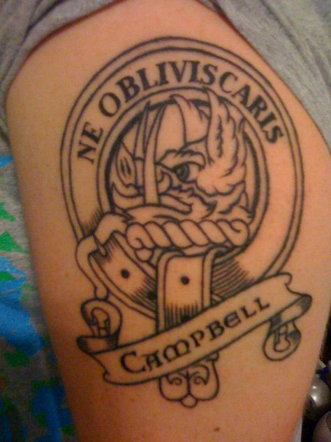 Clan Campbell Family Crest Tattoo - Tempted to get this motto too.... the whole crest is a little much Clan Tattoo, Family Crest Tattoo, Scottish Tattoos, Crest Tattoo, Clan Campbell, Campbell Clan, Elements Tattoo, Celtic Tattoos, Viking Tattoos