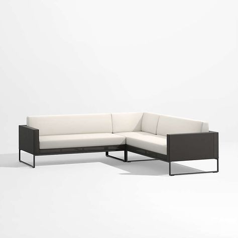 Dune 3-Piece Black and White L-Shaped Outdoor Patio Sectional Sofa + Reviews | Crate & Barrel Black Rattan Furniture Patio, L Shaped Outdoor Seating, Contemporary Patio Furniture, Sectional Sofa Sale, Outdoor Sectionals, Outdoor Patio Sectional, Outdoor Sectional Furniture, Patio Couch, Contemporary Patio