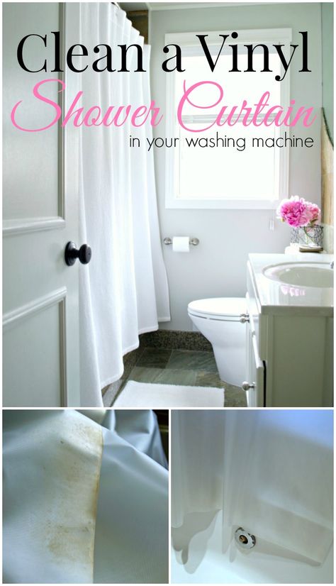 Don't throw it away! Clean that dirty vinyl shower curtain quickly and easily in your washing machine. | chatfieldcourt.com Clean Shower Curtain Liner, Wash Shower Curtain, Vinyl Shower Curtain, Cleaning Painted Walls, Plastic Shower Curtain, Shower Curtain Liner, Glass Cooktop, Deep Cleaning Tips, Hard Water Stains