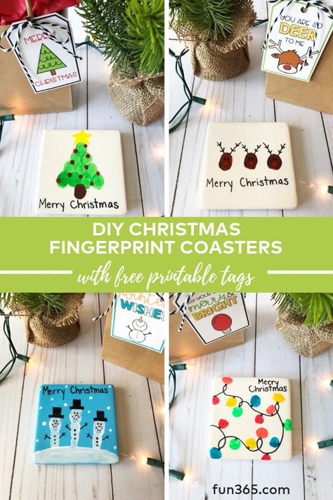 Personalize your presents this year with a DIY Christmas gift. These Christmas Fingerprint Coasters are a fun and meaningful gift for your kids to make for friends and family. Christmas Fingerprint, Christmas Presents For Parents, Fingerprint Christmas, Diy Christmas Gifts For Family, Diy Christmas Presents, Christmas Gifts For Parents, Christmas Crafts For Kids To Make, Merry Christmas Diy, Christmas Gifts For Coworkers