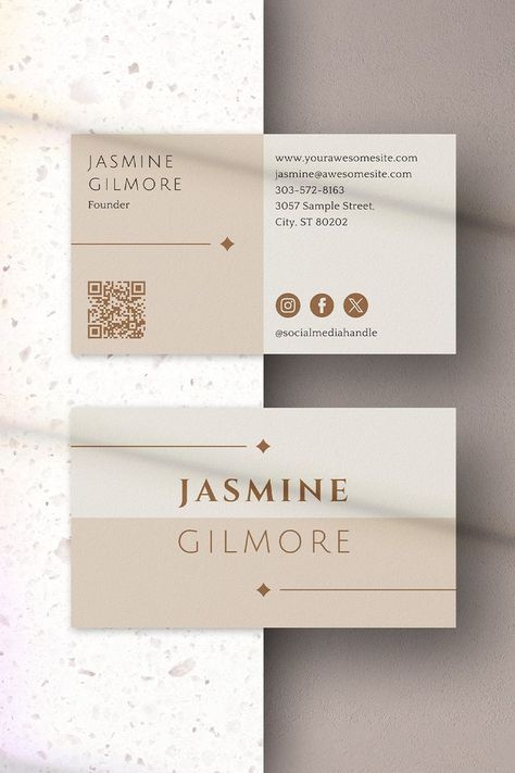 #affiliate Neutral Business Card Template, Brown Beige Boho Printable Business Card, Editable in Ca… in 2024 | Printable business cards, Vertical business cards, Qr code business card Interior Business Card Design, Business Card For Small Business, Aesthetic Visiting Card, Business Card Esthetician, Business Card For Designer, Business Cards Artist, Professional Business Card Design Ideas, Graphic Business Card, Neutral Business Cards