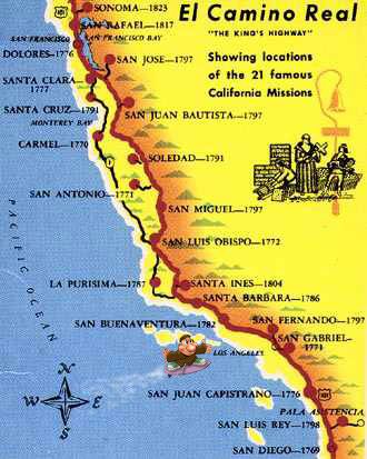 21 missions map of California El Camino Real. California Missions Project, Alta California, Spanish King, California Life, Mission Projects, Ca History, California Missions, Map Printable, California Trip