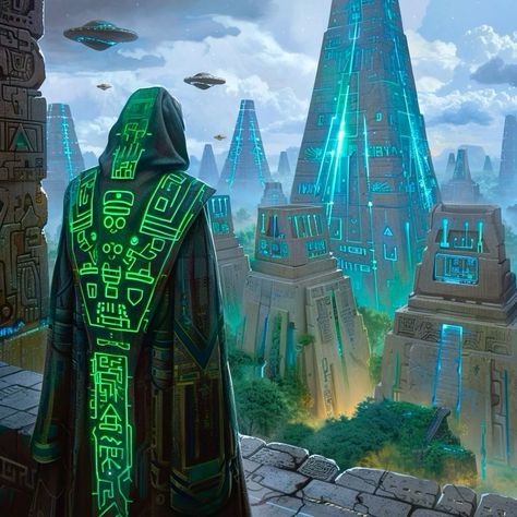 Magic Fantasy World Concept Art, Sci Fi Places, Arcology Sci Fi, Magic And Technology Concept Art, Advanced Civilization Concept Art, Ancient Technology Concept Art, Medieval Futurism, Sci Fi Magic, Science Fantasy Art