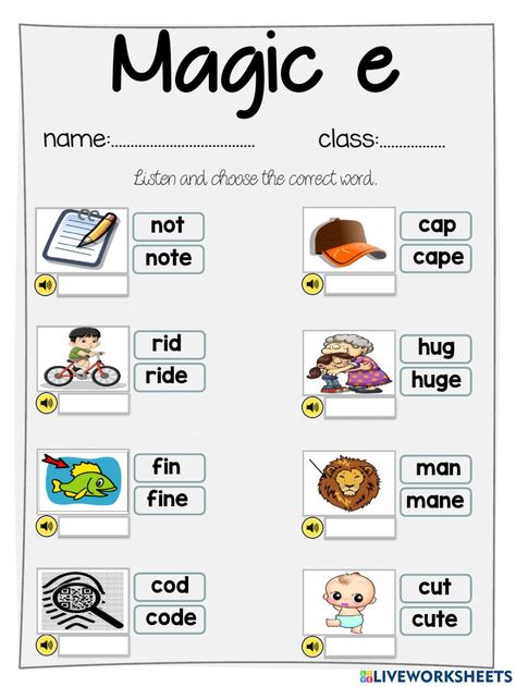 Magic e Worksheet worksheet Words With Magic E, Magic E Worksheets Grade 1, Magic E Words Activities, Magic E Activities Kindergarten, Magic E Worksheets Kindergarten, Magic E Words Worksheet, Magic E Worksheet, Magic E Activities, E Worksheet