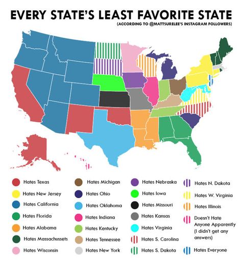 Every State's Least Favorite State Funny Maps, Facts About America, Usa Map, Least Favorite, State Map, Oui Oui, Us Map, New Perspective, Nebraska