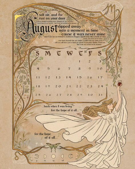 Alef Vernon | August - old manuscript calendar 🩶🍃✨️ What's more perfect for August than a manuscript? A calendar manuscript!! 😌✨️ I hope you all have a… | Instagram Folklorian Woods, Old Manuscript, Alef Vernon, Taylor Swift Book, Dark Alley, August Calendar, Swift Wallpaper, Swift Lyrics, Textile Pattern Design