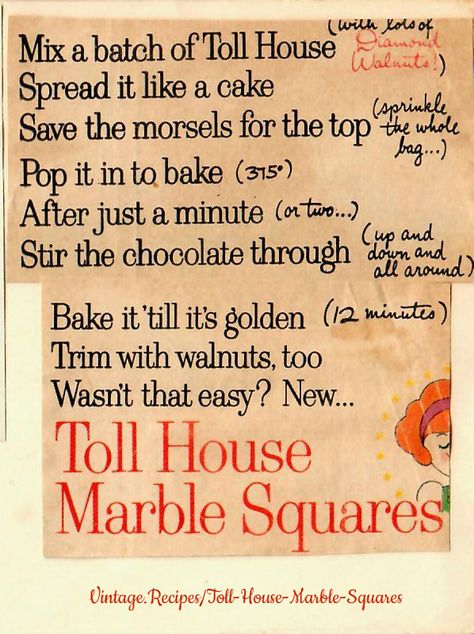 Toll House Squares, Toll House Cookies, Tollhouse Cookies, House Cookies, Marble Square, Toll House, Cookie Snack, Brownies Recipe, Food Stuff