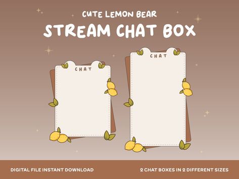 Twitch Chat Overlay Stream Chat Box | Kawaii Lemon Bear Design | Just Chatting | Yellow and Brown Theme by cheerfulzooau on Etsy Twitch Channel, Custom Signage, Bear Design, Yellow And Brown, Lemon, Physics, Drawing And Illustration, Drawing Illustrations, Social Media