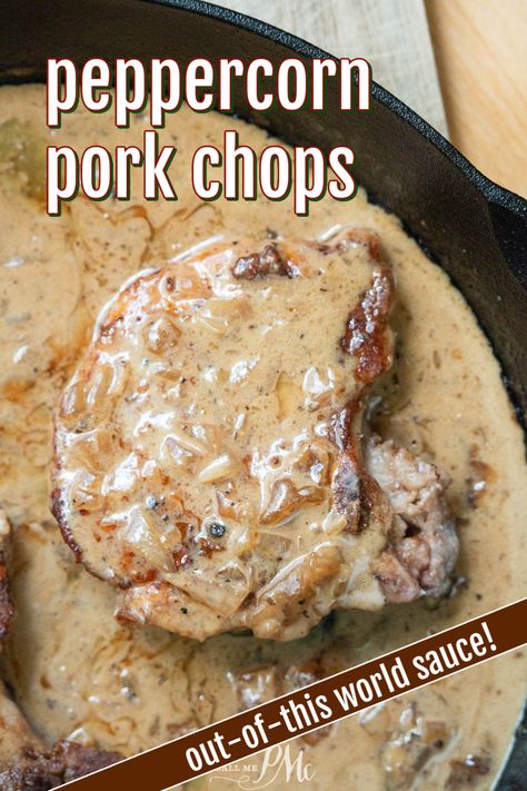 Peppercorn Pork Chops have simple ingredients that are brought together for the most outstanding flavor.  The peppercorn gravy is easy to make and tastes wonderful with the chops and mashed potatoes. Stovetop Pork Chops, Pork Chops In Gravy, Peppercorn Gravy, Best Sauces, Quick Supper, Keto Savory, Hearty Recipes, Pork Entrees, Pork Sauce