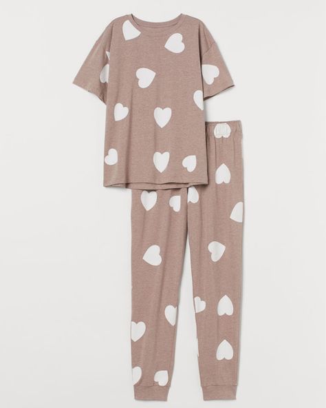 Modest Pajamas Women, Pejamas Girl, H&m Pajamas, Heart Pijama, Heart Print Pajama, Pajamas Girl, Cute Heart Print Sleepwear For Loungewear, Sleeping Clothes, Casual Home Outfits