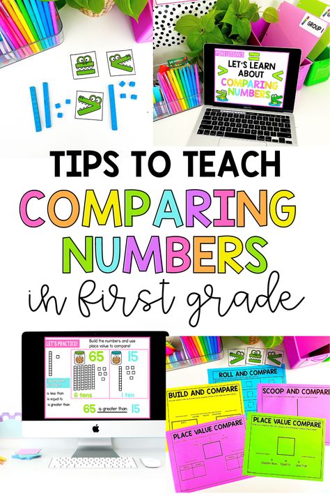 Comparing numbers first grade activities ideas anchor chart and games Comparing Numbers First Grade, Math Classroom Elementary, Greater Than Less Than Activities, Grade 1 Lesson Plan, Guided Math Rotations, Spring Classroom Activities, Math Anchor Chart, 2023 Classroom, Math Classroom Posters