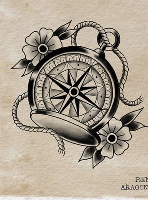 Old Compass Drawing, American Traditional Compass Tattoo, Small Traditional Tattoo Men, Compass Tattoo Drawing, Traditional Compass Tattoo, Tattoo Real, Tattoo Jesus, Filler Tattoos, Compass Clock