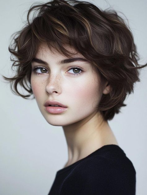 Curly French Bob With Bangs, Wavy French Bob, Rockstar Look, Easy Curly Hairstyles, Short Wavy Hairstyles, Short Wavy Haircuts, Layered Hair With Bangs, Chic Short Hair, Short Shag Haircuts