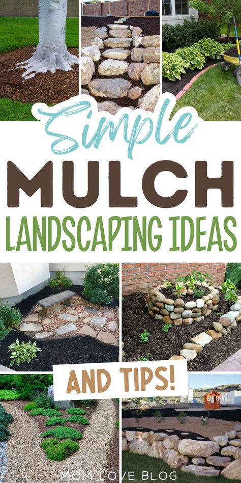 Mulch landscaping ideas for a spring backyard refresh. Simple Mulch Landscaping Ideas, Diy Mulch, Backyard Ideas Easy, Mulch Landscaping Ideas, Mulch Yard, Brown Mulch, Mulch Around Trees, Inexpensive Landscaping, Simple Front Yard Landscaping Ideas