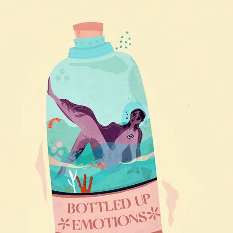 Bottled up emotions arent emotions we dont share with others but emotions, we don't share with ourselves. Follow @ananyaillustrations https://www.instagram.com/ananyaillustrations/ Bottled Up Emotions Art, Bottling Up Emotions, Projects To Try, Art Design, Mindfulness, Disney Princess, Disney Characters, Disney, Fictional Characters