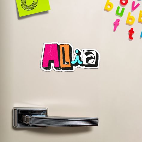 colorful Alia name sticker, custom name sticker for Alia Meredith Name, Name Calligraphy, Calligraphy Typography, Name Sticker, Typography Lettering, Girl Name, Birthday Name, Design Sticker, Name Stickers