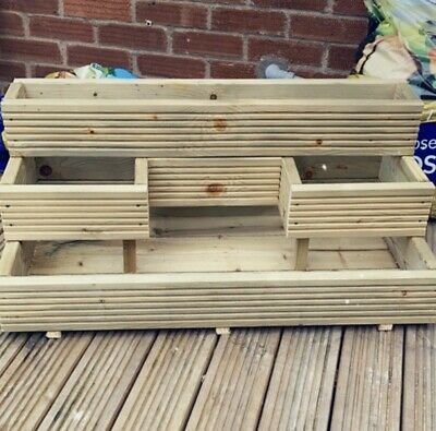 Handmade large Decking planter 3 Tier Unique Treated Wood - Free POSTAGE with UPS NEXT DAY Very well made with treated decking all ethically sourced and decking specific screws. Dimensions are 90cm x 45cm x 36cm Delivery is within 7 days Condition is New. Dispatched with UPS next day service. Corner Deck, Garden Planter Ideas, Deck Planters, Fence Planters, Coastal Garden, Food Gardening, Garden Planter Boxes, Wooden Planter Boxes, Patio Planters