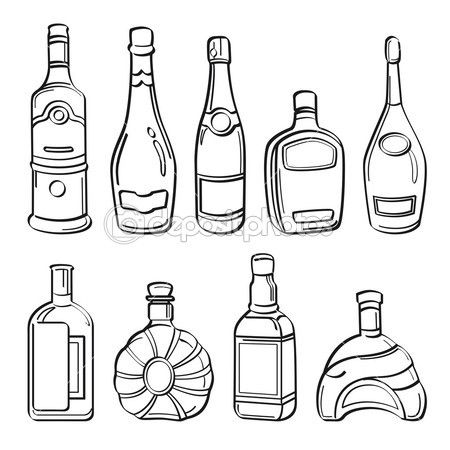 Brandy Bottle, Bottle Drawing, Bottle Tattoo, Illustration Simple, Drawing Wallpaper, Alcohol Bottles, Industrial Design Sketch, Hand Drawn Vector Illustrations, Sketch Style