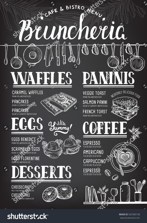 Image vectorielle de stock de Menu restauration pour le restaurant et 562580158 Chalkboard Restaurant, Chalkboard Bar, Chalk Menu, Blackboard Menu, Menu Design Inspiration, Cafe Menu Design, Coffee Shop Menu, Menu Boards, Chalkboard Designs