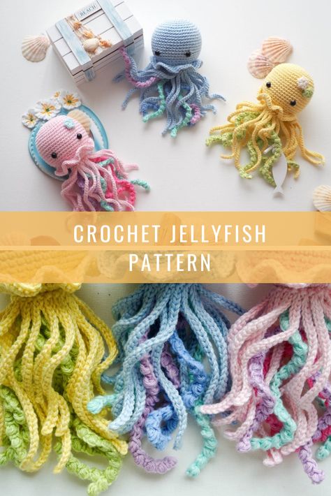 Crochet Jellyfish Pattern, Jellyfish Pattern, Crochet Jellyfish, Octopus Crochet Pattern, Crocheted Jellyfish, Crochet Cardigans, Crochet Octopus, Pola Amigurumi, Fun Crochet Projects