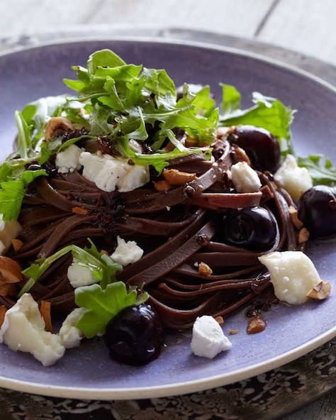 Chocolate pasta recipes enjoy being paired with sweet-centric flavors, such as a cherries and hazelnuts. A smoky goat cheese rounds it all out. Savory Chocolate, Turkey And Dumplings, Bbq Chicken Pasta, Chocolate Pasta, Goat Cheese Pasta, Stuffed Shells Recipe, Goat Cheese, Recipe Collection, Hazelnut