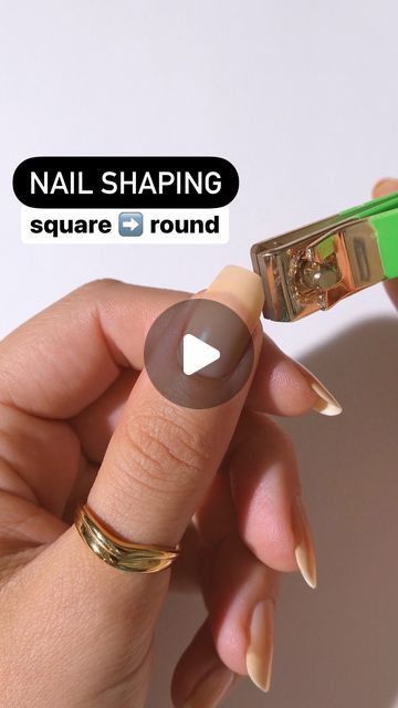 Dana - Nail Inspo on Instagram: "Checking 3x to make sure my nails are even 😅 Do you do this too?!   A few tips to go from square → round nails ⤵️ ✂️Be conservative with the clippers so you don’t accidentally cut too much off ◼️A black/dark background helps provide contrast (also why some people wear a dark polish when they shape their nails!) 🔍Check diff angles to make sure the shape looks right  Products used:  - Glass nail file (not shown: 280 grit file) - Straight edge nail clippers  - The nude nail polish is 1 coat of “Mrs Potts @lightslacquer (gifted & affiliate code DANA10 saves 10%) - The pink nail polish is “Judy” @k.ferraracolor (gifted)  . . .  #nailcare #nailshapes #nails #nailinspo #naildesigns #nailsofinstagram #naturalnails #mani #manicure #uñas #diynails #nailtrends #summ Square To Round Nails, Natural Nail Shape Ideas, Nail Cut Shape, Shape Nails How To, How To Cut Nails Shape, Square Round Nail Designs, Best Nail Shape For Your Hands, Round Shape Nails, Mail Shapes