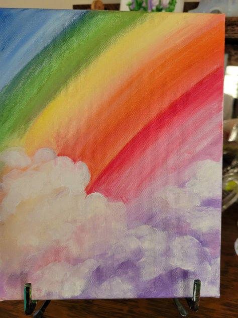 Easy Rainbow Painting Ideas On Canvas, Easy Rainbow Painting, Rainbow Painting Ideas, Rainbow Art Painting, Rainbow Acrylic Painting, Rainbow Canvas Painting, Rainbow Paintings, Diy Canvas Art Easy, Rainbow Drawing