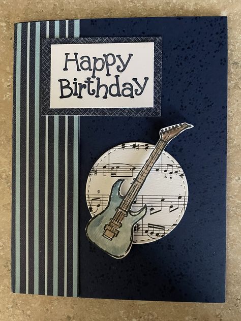 Music Themed Birthday Cards, Guitar Birthday Card, Guitar Cards, Teenage Cards, Masculine Cards Handmade, Rock And Roll Birthday, Music Cards, Music Card, Musical Cards