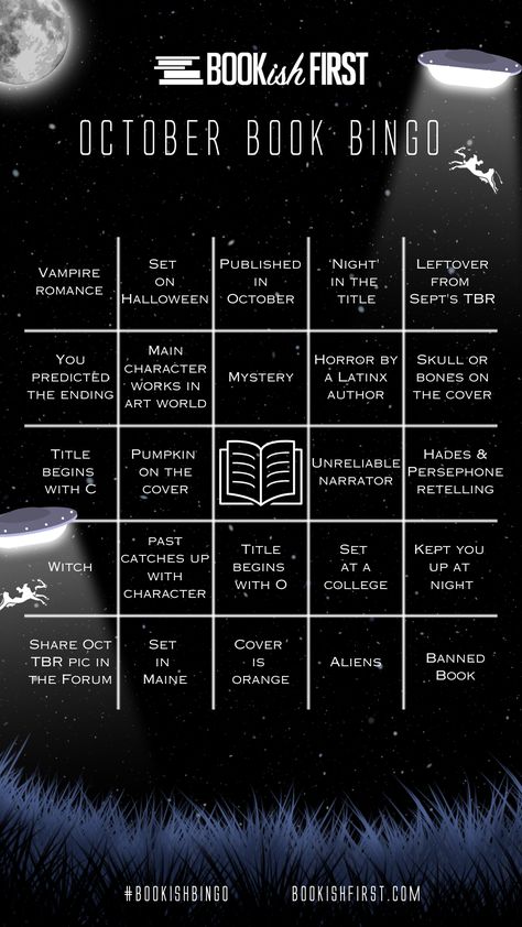 Vampire romance, Set on Halloween, Published in October, “Night” in the title, Leftover from Sept’s TBR, You predicted the ending, Main character works in art world, Mystery, Horror by a Latinx author, Skull or bones on the cover, TItle begins with C, Pumpkin cover, Unreliable narrator, Hades & Persephone retelling, Witch, Past catches up with character, Title begins with O, Set at a college, Kept you up at night, Share Oct TBR pic in the forum, Set in Maine, Cover is orange, Aliens, Banned Book October Reading Bingo, October Reading, Reading Bingo, October Books, Book Review Journal, Reading List Challenge, Book Reading Journal, Reading Goals, Book Challenge