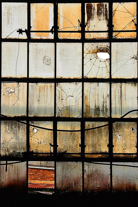 Grunge Industrial Aesthetic, Worn Down Aesthetic, Industrial Metal Aesthetic, Distressed Photography, Industrial Decay, Factory Windows, Urban Decay Photography, Broken Windows, Abandoned Warehouse