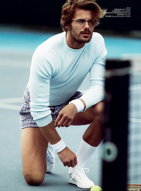 Jacey Elthalion, James Crabtree, James Hunter and Robert Konjic for GQ Style China Tennis Fashion Editorial, Jacey Elthalion, Men Editorial, Tennis Photoshoot, Retro Fitness, Tennis Photography, China Image, Mens Editorial, Gq Style