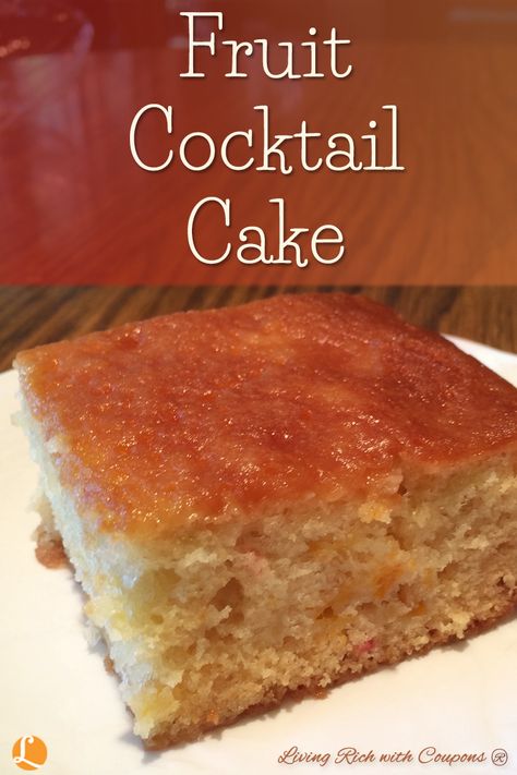 Fruit Cocktail Cake Recipe -Living Rich With Coupons® Fruit Cocktail Cake, Spicy Candy, Cocktail Cake, Fruit Cocktail, Salty Cake, Fruit Cocktails, Savoury Cake, Food Cakes, Fruit Cake