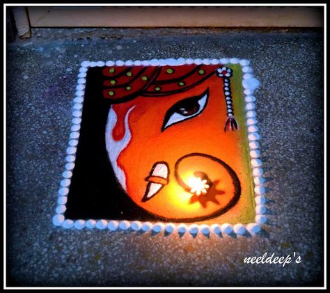 #Ganpati #Rangoli Krishna Poster Rangoli, Ganpati Special Rangoli, Ganpati Bappa Rangoli Designs, Easy Nature Drawings, Ganpati Rangoli, Rangoli Photos, Ganesh Rangoli, Diwali Painting, Jay Mahakal