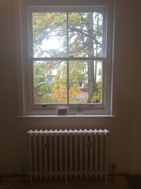 Our new sash windows and cast iron radiators Cast Iron Radiator Under Window, Window Radiator, Hart House, Night Window, Cast Iron Radiators, Sash Windows, House Renovation, Main Bedroom, Cast Iron