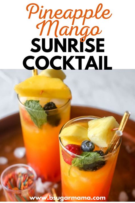 Pineapple Drinks In A Pineapple, Strawberry Mango Cocktail, Coctails Recipes Pineapple Juice, Pineapple Mango Mocktail, Mango Pineapple Cocktail, Peach Mango Cocktail, Pineapple Sunrise Drink, Mango Pineapple Vodka Drinks, Svedka Mango Pineapple Recipes