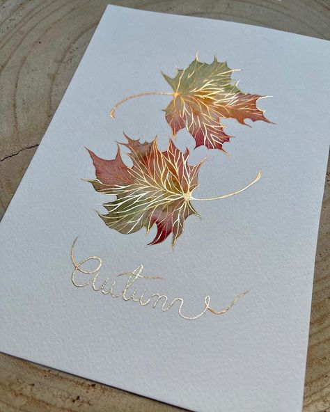 Metallic Watercolor Painting, Autumn Leaves Painting, Autumn Watercolour, Autumn Leaves Watercolor, Metallic Watercolor, Autumn Leaves Art, Autumn Watercolor, Gold Art Painting, Draw Painting