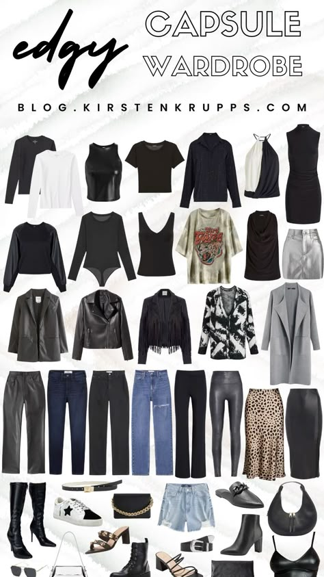 Cool Style Women Edgy, Cool Edgy Style, Alternative Fashion Capsule Wardrobe, Outfit Staple Pieces, Rebellious Style Outfits, Edgy Outfit Ideas For Women, Comfortable Edgy Style, Rocker Chic Business Casual, Edgy Everyday Outfits