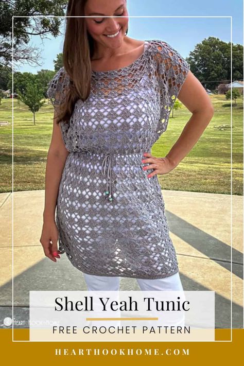 Crochet Tunic Free Pattern, Crochet Tunic Pattern, Crocheted Clothes, Crochet Blouse Pattern, Shell Yeah, Crochet Sweater Pattern Free, Crochet Sweaters, Crochet Tunic, Crochet Stitches For Beginners