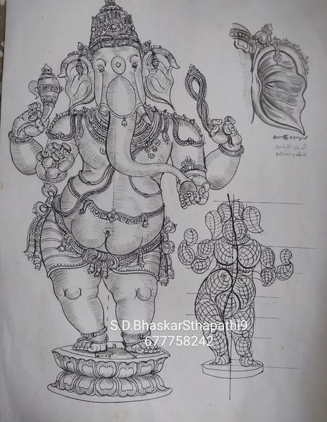 Shilpa Shastra Drawing, Shilpashastra Drawing, Ganapathi Images, Shilpa Shastra, Animal Stencil Art, Hindu Statues Goddesses, Human Painting, Ancient Drawings, Kerala Mural Painting