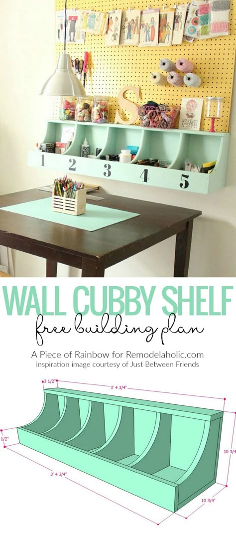 Make this DIY Wall Cubby Shelf using these free building plans to get organized in your home! @Remodelaholic Diy Wall Cubby Shelf, Wall Cubby Shelf, Diy Cubbies, Wall Cubby, Rangement Art, Wall Cubbies, Cubby Shelf, Dream Craft Room, Craft Room Design