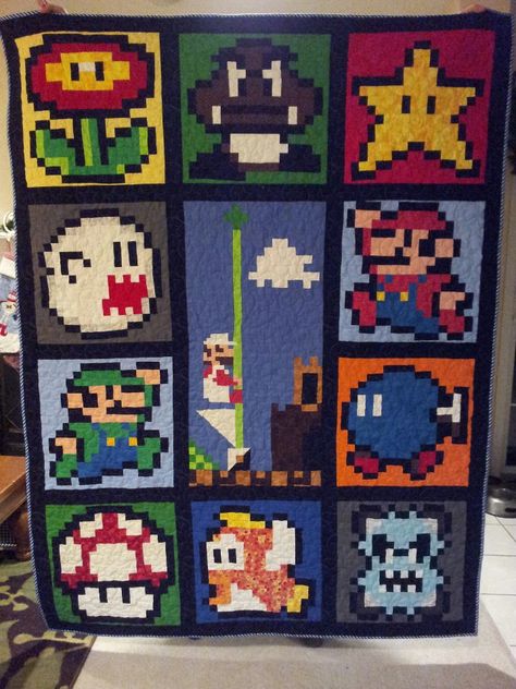 mario brothers quilt | Posted by Craft Pattern Junkie at 6:06 PM 2 comments: Mario Quilt Pattern, Mario Quilt, Pixel Quilt Pattern, Minecraft Quilt, Mario Brother, Mario Crochet, Pixel Quilting, Christmas Afghan, Mario Plush