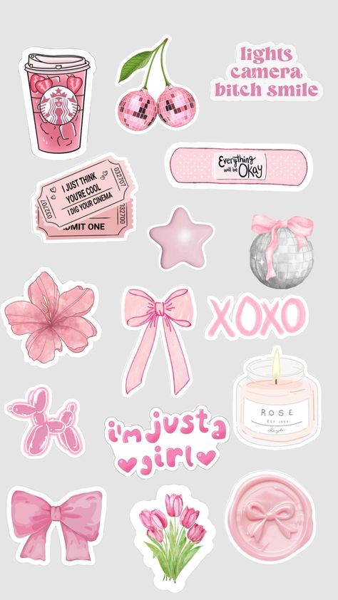 #journal #stickers #sticker #pink #aestehthic #girlhood Printable Stickers Preppy, Aesthetic Phone Stickers Printable, Cute Sticker Sheets Printable Aesthetic, High Quality Stickers Printable, Valentines Stickers Printable, Aesthetic Scrapbook Stickers Printable, Girly Aesthetic Stickers, Pink Cute Stickers Printable, Stickers Aesthetic Scrapbook