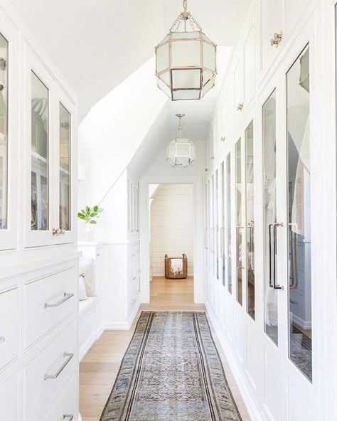 Marie Flanigan Interiors (@marieflaniganinteriors) • Instagram photos and videos Attic Closet Ideas, Walk Through Closet, Style Me Pretty Living, Attic Closet, Built In Dresser, Contemporary Console, Slanted Ceiling, White Storage, Circa Lighting