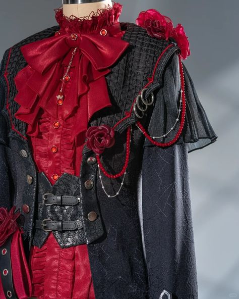 🌹 Rose Earl – Gothic Prince Ouji Set now available! ❤️ Red jabot shirt: Search 'FOGC-162' on devilinspired.com for 7% off at $45.41 🖤 Coat: 12% off preorder price at $53.51, SKU code: FOGC-161 🧛‍♀️ Flowers chain & floral train: SKU code FOGC-163 Shop the full set here: https://www.devilinspired.com/Forest-of-Glowing-Carp #oujifashion #waistcoat Gothic Sleepwear, Vampire Clothing, Prom Planning, Ouji Fashion, Masquerade Prom, Neat Clothes, Vampire Clothes, Prince Clothes, Red Gothic