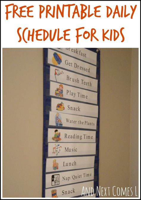 ahhhh EXACTLY what I was looking for and did NOT want to create myself!!!  Free printable daily schedule for kids from And Next Comes L Daily Schedule For Kids, Printable Daily Schedule, Picture Schedule, Daily Schedule Kids, Visual Schedules, Visual Schedule, Kids Schedule, Routine Chart, Home Daycare