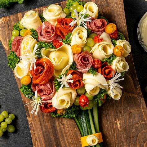 Charcuterie Bouquet, Charcuterie Board Meats, Charcuterie Ideas, Amazing Food Platters, Ways To Love, Decorações Com Comidas, Natural Cheese, Amazing Food Decoration, Party Food Buffet