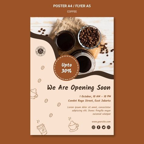 Coffee Shop Advertisement Poster, Coffee Shop Template, Business Card Psd Free, Coffee Template, Coffee Poster Design, Coffee Shop Concept, Poster Coffee, Facebook Design, Flyer Printing