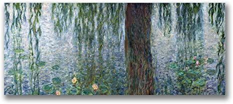 Waterlillies, Morning by Claude Monet, 14x32-Inch Canvas Wall Art Long Paintings Horizontal, Paintings Horizontal, Pond Painting, Claude Monet Paintings, Monet Paintings, Weeping Willow, Framed Oil Painting, Impressionist Paintings, Painting Edges