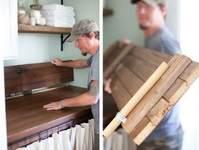 Laundry Room Door, Laundry Room Countertop, Lettered Cottage, Laundry Room Storage Shelves, Hidden Laundry, Small Laundry Room Organization, Room Storage Diy, Laundry Room Doors, Reclaimed Wood Shelves